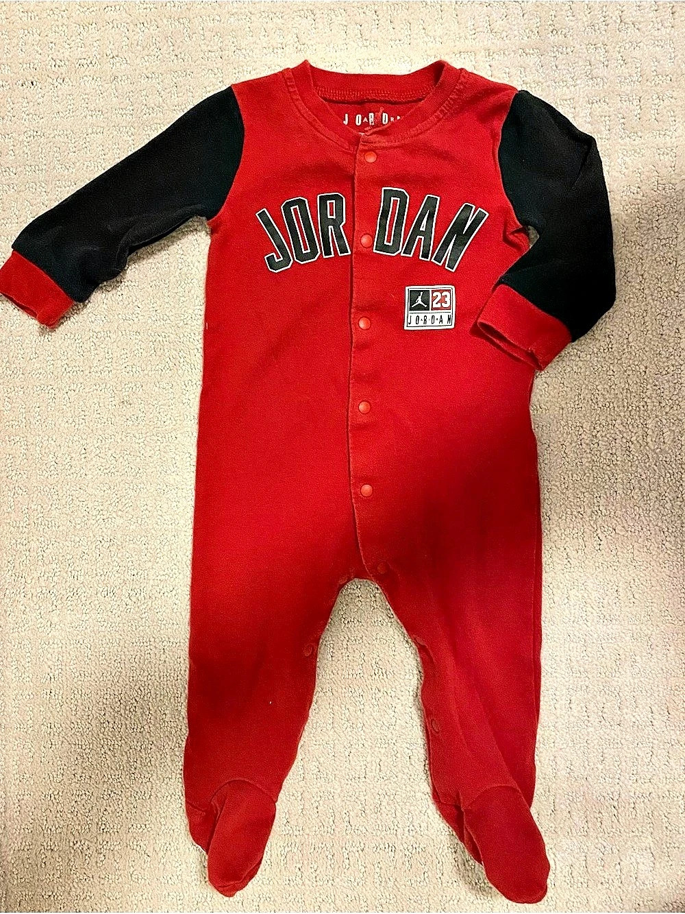 Jordan 23 Baby 9M Red & Black Footie - Snap Closures